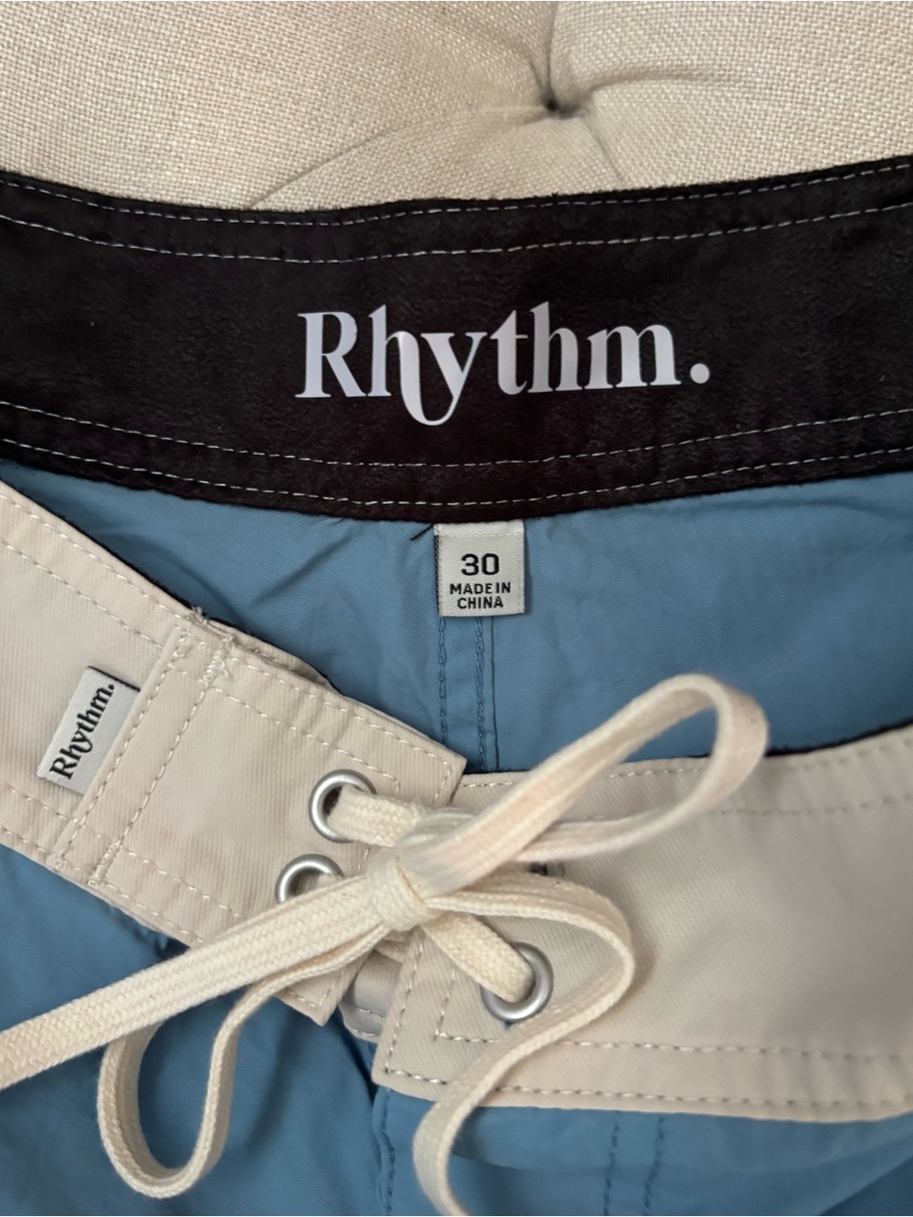 Rhythm. Men’s Light Blue Swim Board Shorts with White Waistband - Picture 3 of 4